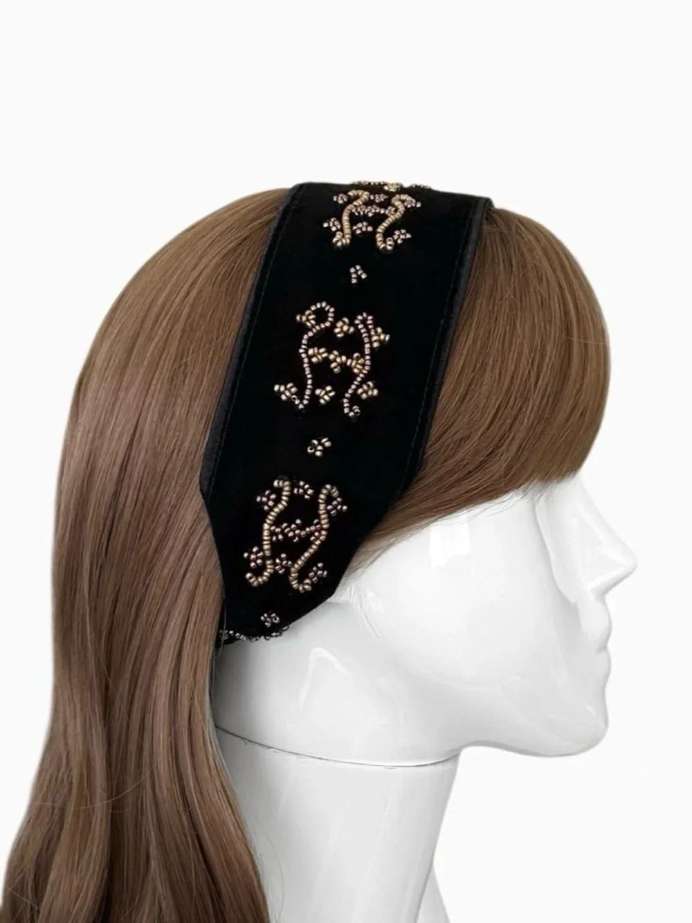Black Embellished Velvet Wide Headbandy